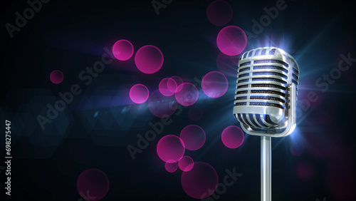 Music Retro microphone spin particle purple color stock photo