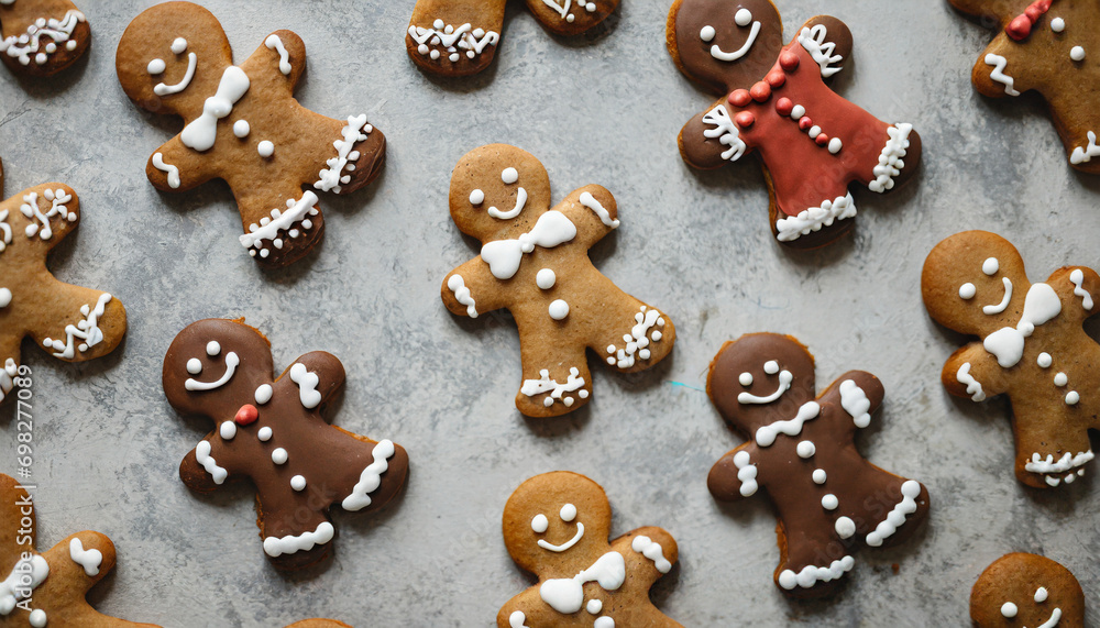 assorted gingerbread cookies, evoking holiday cheer and warmth with festive shapes and colors