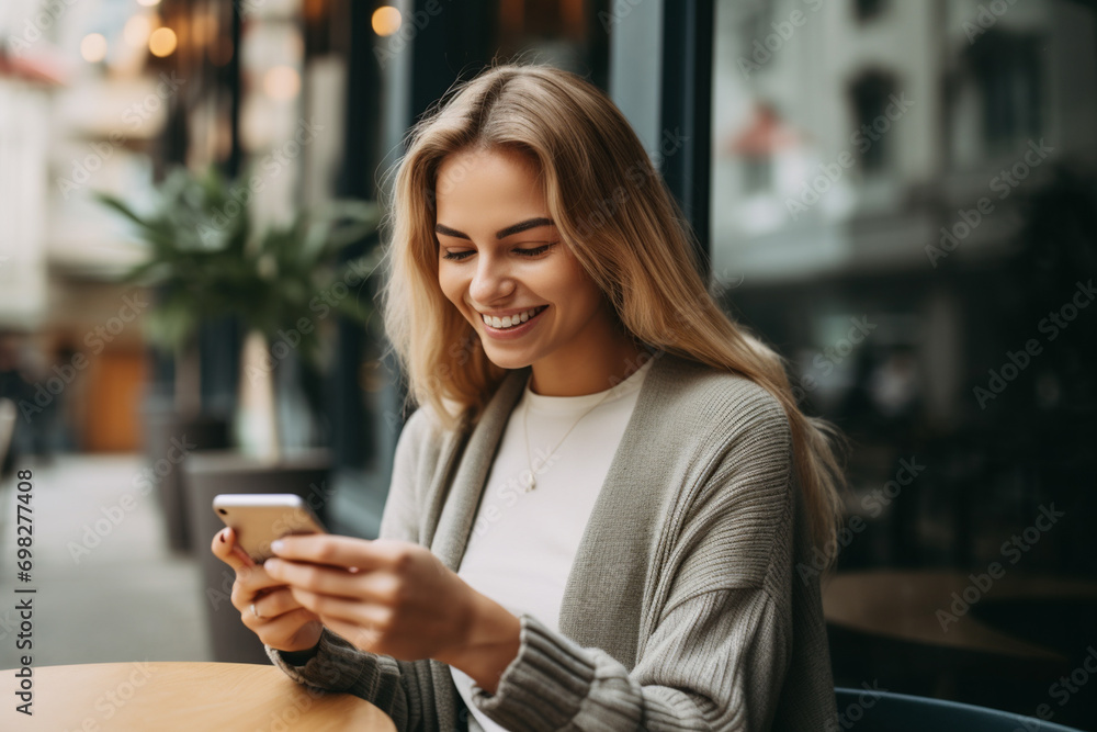 woman talking on mobile phone in cafe