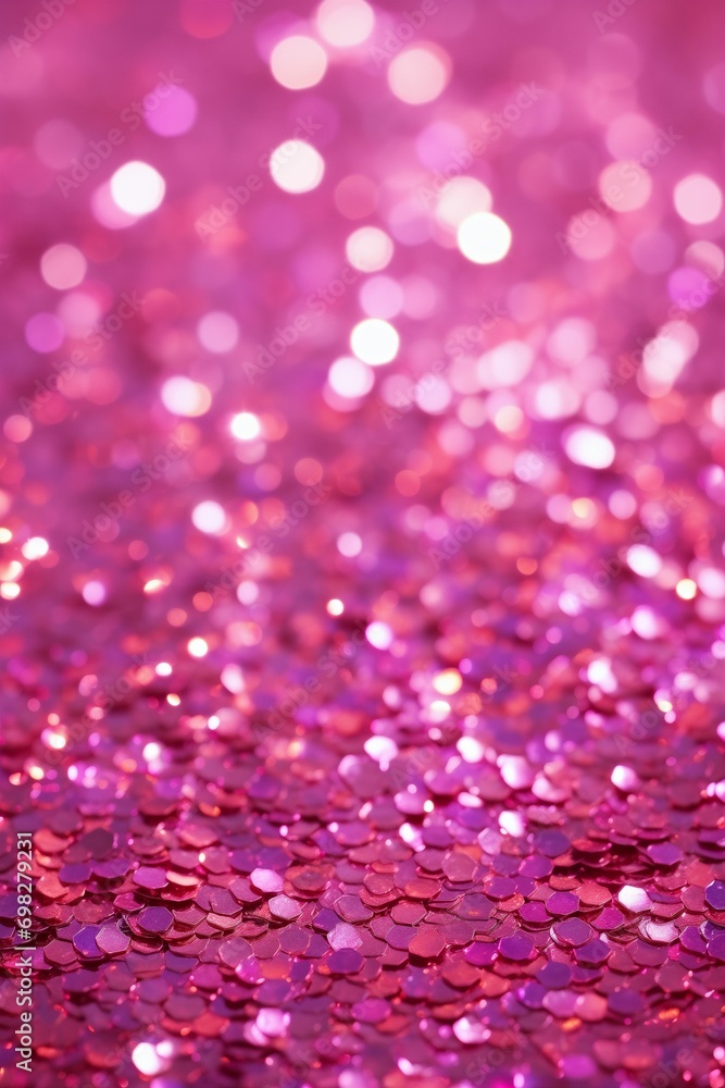 Pink glitter backdrop for celebrations and glamour. Image for romantic event invitations or Valentine's Day cards. Website header or banner with space for text