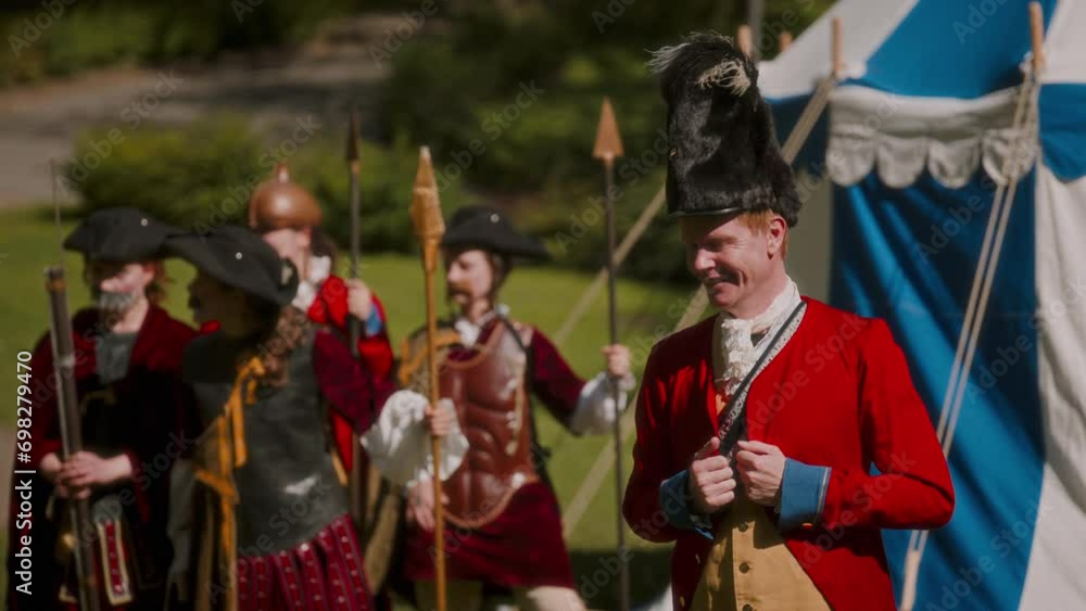 Red-Coated Colonial Officer With Foot Soldiers Red-Coated Colonial Officer With Foot Soldiers