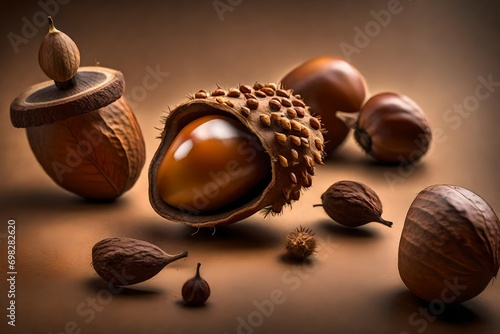 Brown acorn oak nut isolated cutout on transparent--