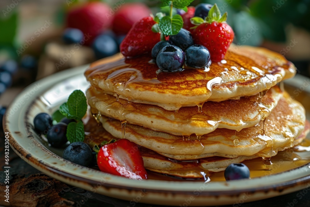 Delicious Pancakes Topped With Fresh Berries Delicious Pancakes Topped With Fresh Berries