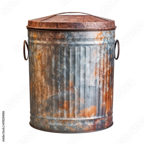 old metal trash can isolated on transparent background. AI generated.