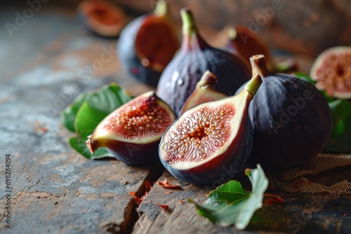 Group of Plump Figs Arranged on a Rustic Wooden Table