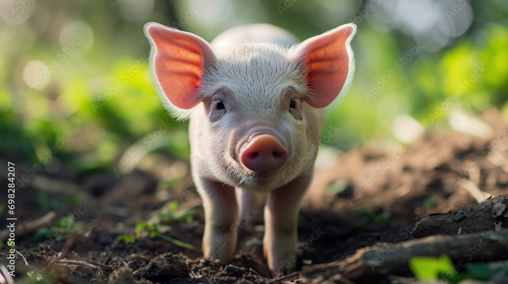 A Charming Little Pig in a Picturesque Dirt Field A Charming Little Pig in a Picturesque Dirt Field
