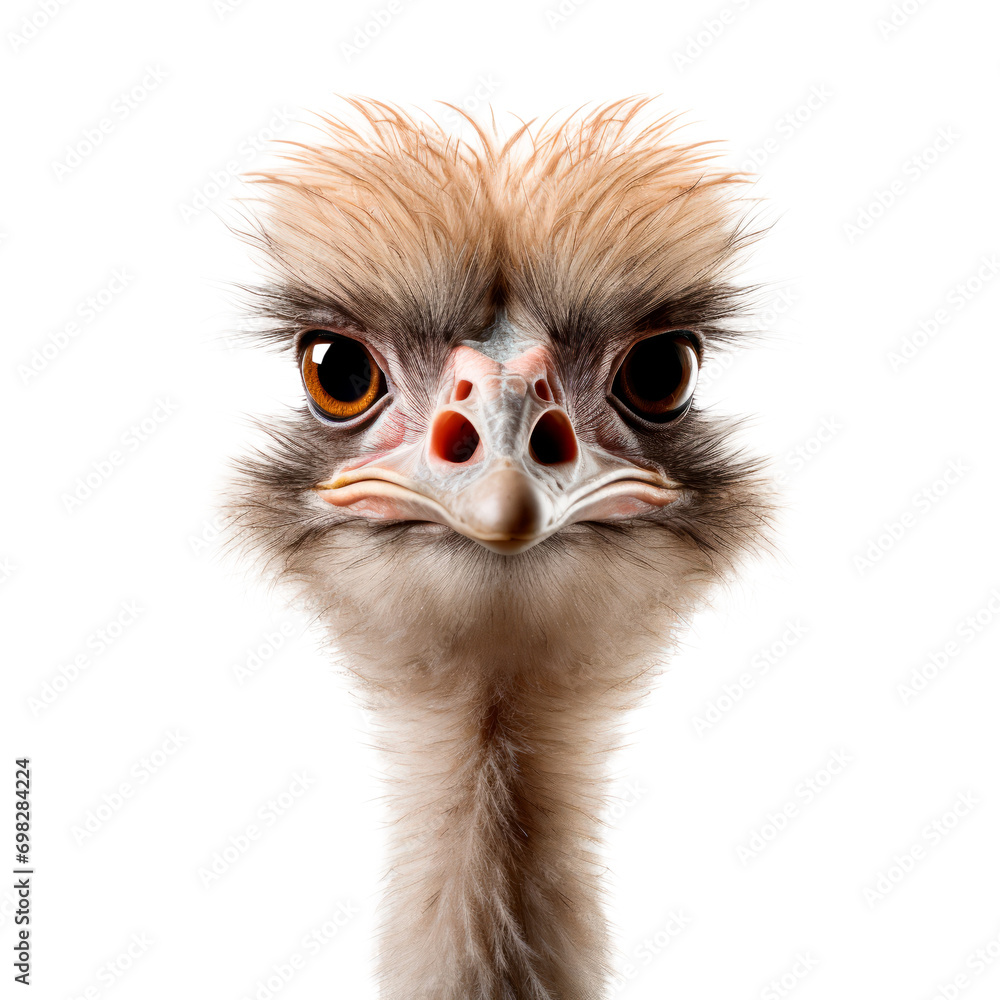 Ostrich face isolated on transparent background. AI generated. PNG
