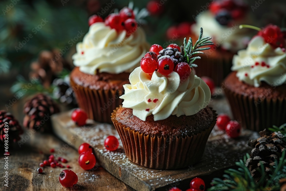 Close-Up of Delicious Cupcakes with Frosting and Fresh Berries Close-Up of Delicious Cupcakes with Frosting and Fresh Berries