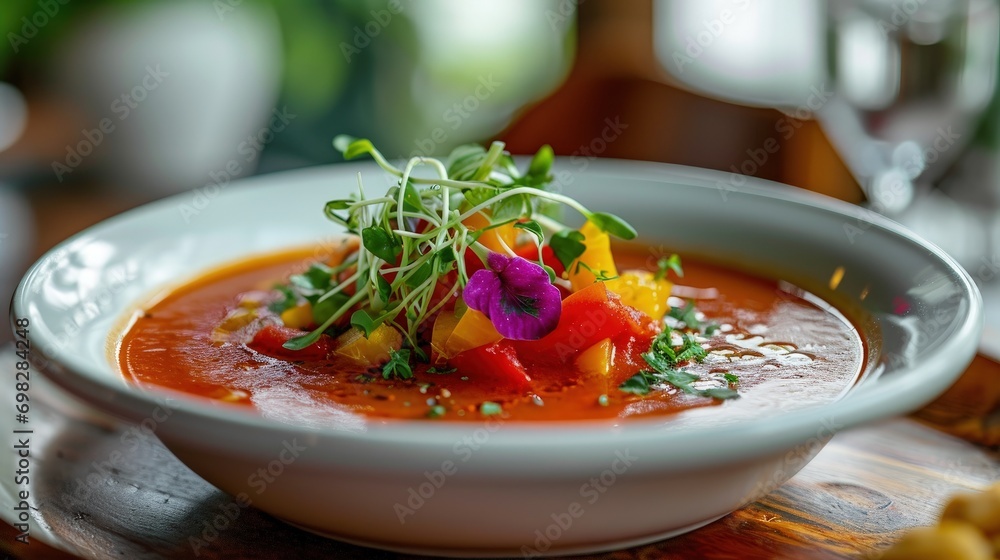 A Delicious Bowl of Vegetable Soup with Colorful and Flavorful Garnishes A Delicious Bowl of Vegetable Soup with Colorful and Flavorful Garnishes