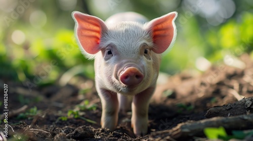 A Charming Little Pig in a Picturesque Dirt Field