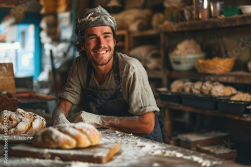 Smiling Baker Creating Delicious Bread