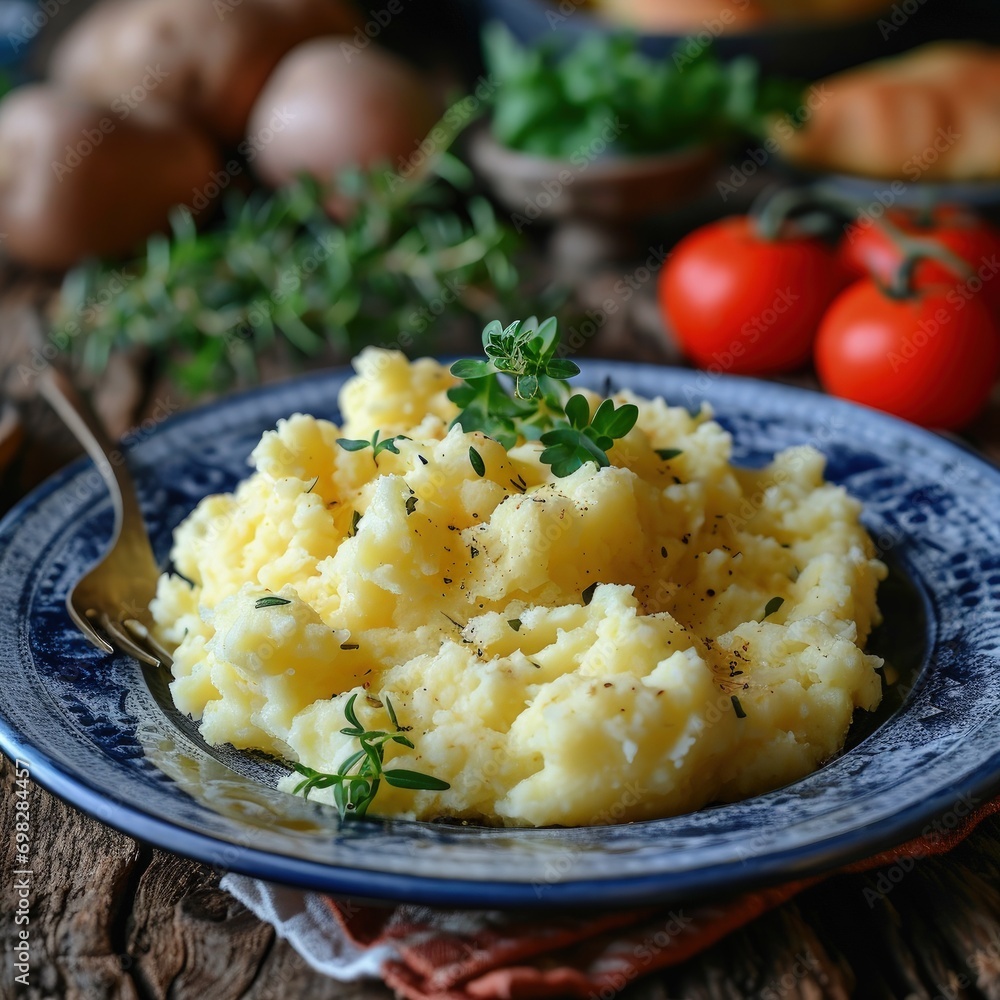 Blue Plate with Mashed Potatoes and Vegetables Blue Plate with Mashed Potatoes and Vegetables