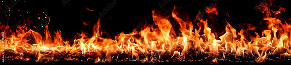 Fire flames isolated on black background. Realistic fire flames texture. Fire flames isolated on black background. Realistic fire flames texture.