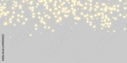Falling golden star dust light effect isolated on transparency grid layer. Stock royalty free vector illustration 