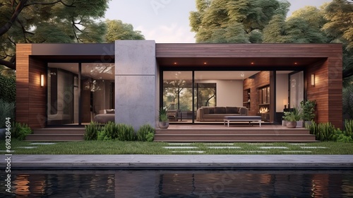 Home façade with sliding gl...