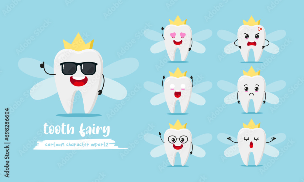 cute tooth fairy cartoon with many expressions. teeth character ...