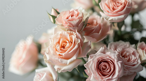 A stunning display of delicate pink petals, carefully arranged in a bouquet of garden roses and persian buttercups, evoking feelings of love and beauty in the art of floristry