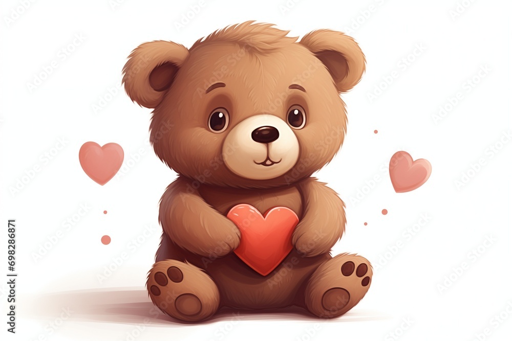 AI generated illustration of an adorable brown teddy bear holding a vibrant red heart in its paws AI generated illustration of an adorable brown teddy bear holding a vibrant red heart in its paws