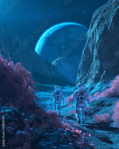 Astronauten auf fremden Planeten - blau und pink