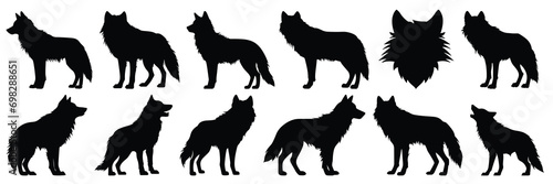 Wolf silhouettes set, large pack of vector silhouette design, isolated white background