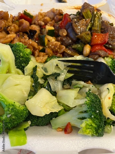 Healthy plate of vegetables, broccoli, with a fork