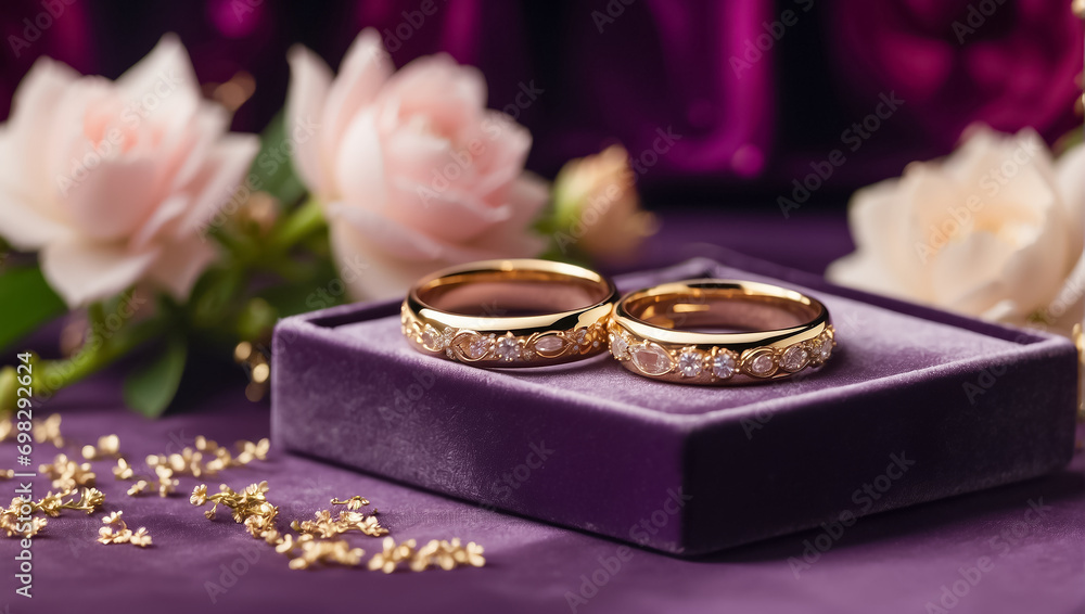 gold ring on a background of beautiful flowers anniversary celebration gold ring on a background of beautiful flowers anniversary celebration