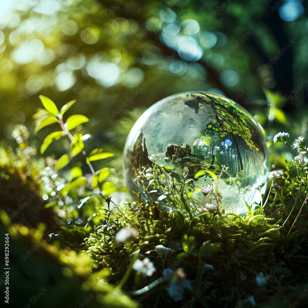 Glass Globe in Forest - Symbol of Environmental Sustainability