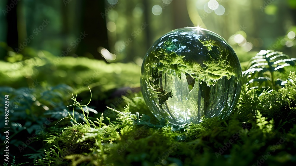 Glass Globe in Forest - Symbol of Environmental Sustainability