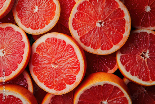 Red grapefruit background. Top view, close up.