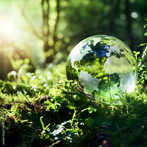 Glass Globe in Forest - Symbol of Environmental Sustainability