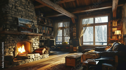 cozy cabin & fire place
