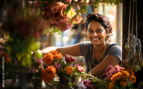 Picture of beautiful indian woman florist while working. © Malchevska Studio