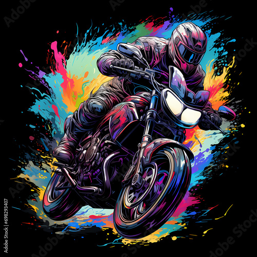 Pop Art man Biker speed Riding a Motorcycle. Vintage retro illustration card © bravissimos