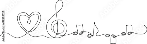Continuous line of hand drawn music notes, vector illustration photo
