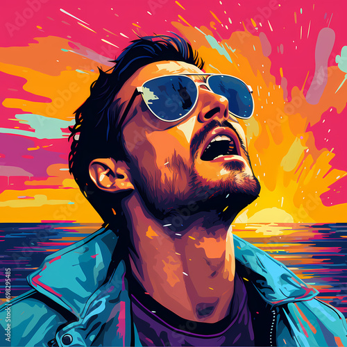 Wow pop art man. Young surp...
