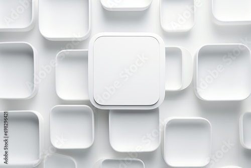 White empty square plate on white background. 3d render illustration.