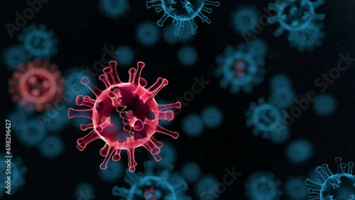 Red coronavirus x-ray cancer illness -nCov virus close up defocus red background virus cells influenza as dangerous asian pandemic virus close up background 3d rendering animation stock video