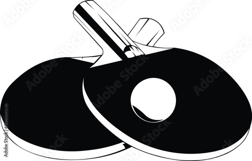 Cartoon Black and White Isolated Illustration Vector Of Table Tennis Ping Pong Bats and Ball