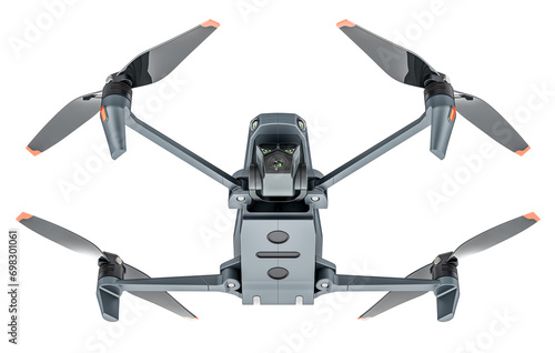 Modern Drone, bottom view. 3D rendering isolated on transparent background photo