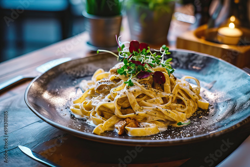 A Delicious Plate of Pasta on a Rustic Wooden Table