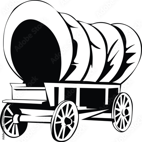 Cartoon Black and White Isolated Illustration Vector Of A Wild West Wooden Transport Wagon