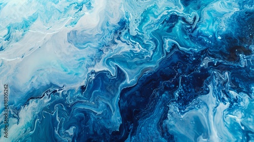 A dynamic artwork depicting the flow of a cascading waterfall  ed in shades of blue watercolor paint marble for a natural and fluid look.
