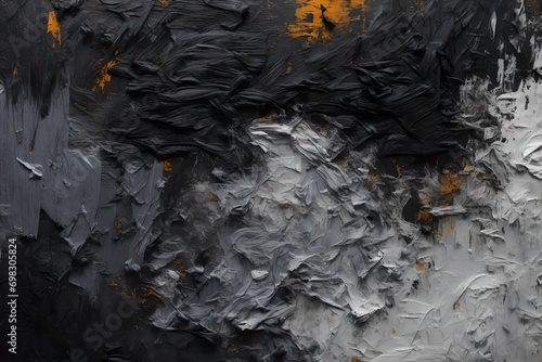 Closeup of abstract rough black dark colored art painting texture, with oil brushstroke, pallet knife paint on canvas photo