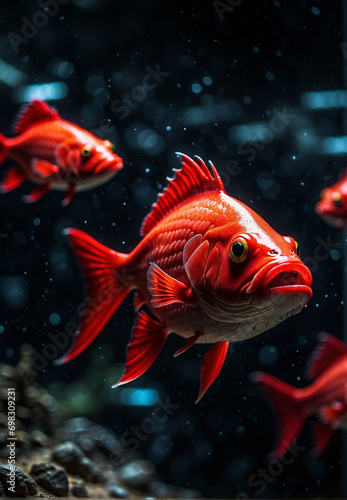 red fish swimming on a dark background, wallpaper