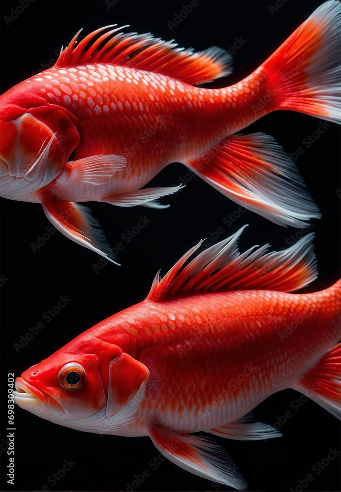 red fish swimming on a dark background, wallpaper red fish swimming on a dark background, wallpaper