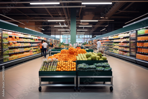 Interior of a supermarket or grocery store, economic crisis concept photo