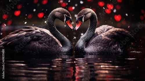 Two swan couple love valentine day wallpaper background photo