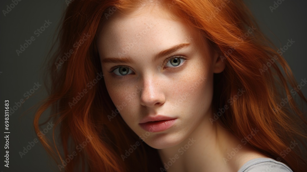 Naklejka premium Red-haired girl. portrait of a woman