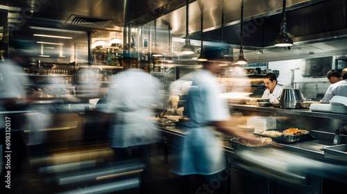 Wallpaper Mural Restaurant kitchen with people motion blur. Long exposure blurred motion of cooks and culinary staff.
 Torontodigital.ca