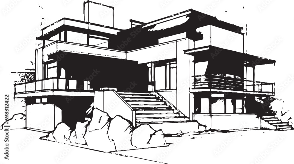 Naklejka premium Trifold Majesty Icon of Tri Level Opulence in Vector Design Tri Tower Zenith Emblem of Residential Prestige in Vector Art